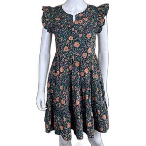 Roller Rabbit Women's Size XS Teal Sobral Pippa Cotton Floral Tiered Mini Dress